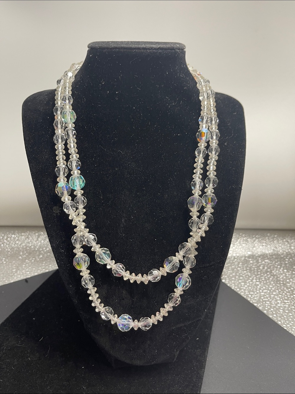 Vintage Lisner Elegant Double-Strand Faceted Clear Crystal Necklace